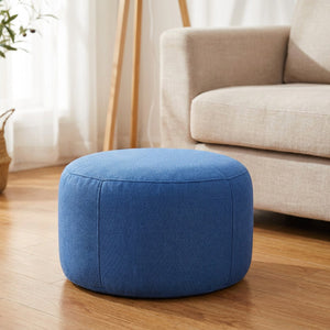 Pouf tabouret rond en lin coloris bleu foncé