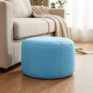 Pouf tabouret rond en lin coloris bleu