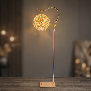 Lampadaire en cristal doré modèle Bras courbé design luxe allumé