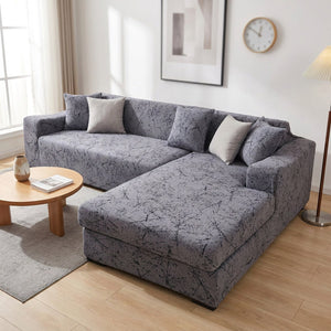 Housse de canapé motif lignes grises élastique adaptée au canapé