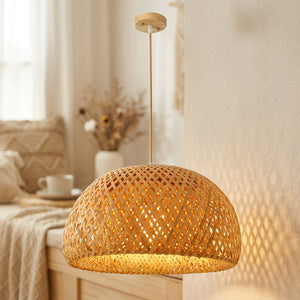 Suspension bambou cloche 26cm variante Naturel - rosace bois