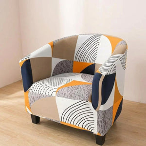 Fauteuil club housse motif patchwork géométrique coloré
