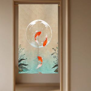 Rideau noren motif poissons sous la lune