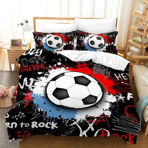 Housse de couette de football noir rouge et bleu éclaboussures graphiques