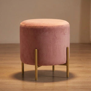 Pouf rond en velours Rose vue de trois quarts