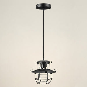 Suspension cage metal noir bistrot sans ampoule culot E27