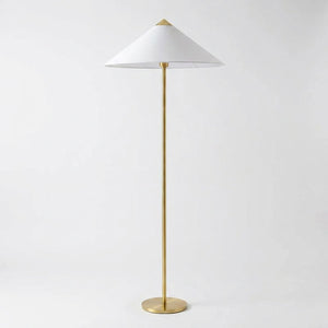 Lampadaire modèle Tissu abat-jour blanc conique pied métal doré