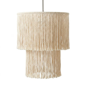 Abat-jour Franges 70 cm, franges droites coton crème, 2 niveaux cylindriques, Ø30×H70 cm