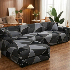 Housse de canapé d'angle motif géométrique anthracite