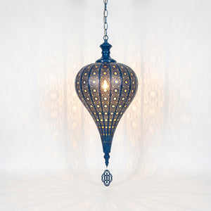 Lampe suspension marocaine métal ajouré coloris bleu