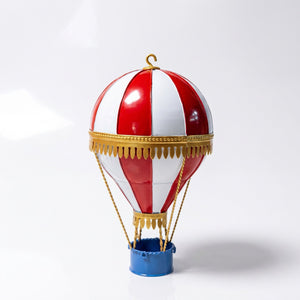 Ballon à air chaud Rouge et Or en métal forgé avec frange dorée – 15cm × 25cm