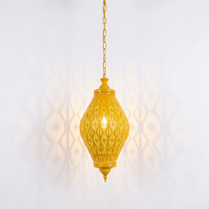 Lampe suspension marocaine métal ajouré coloris jaune