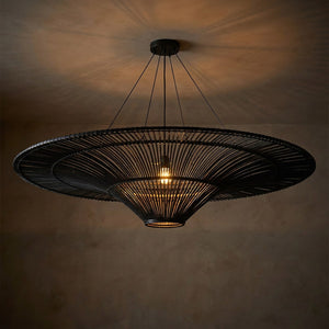 Suspension plafonnier rotin bambou coloris noir