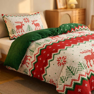 Parure de lit de Noël modèle Renne gros plan sur housse de couette et taie