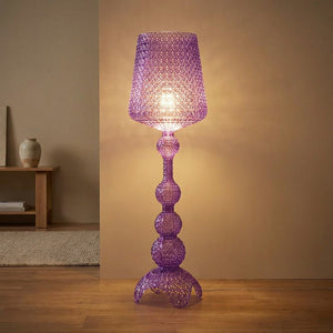 Lampadaire acrylique violet ajouré façon dentelle allumé design italien