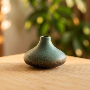 Vase céramique japonais modèle B finition vert-teal et brun