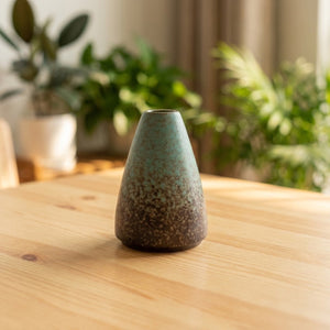 Vase céramique japonais modèle F finition vert-teal et brun