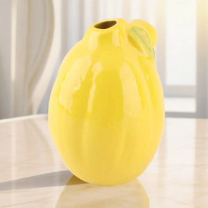 Vase citron décoratif en céramique jaune
