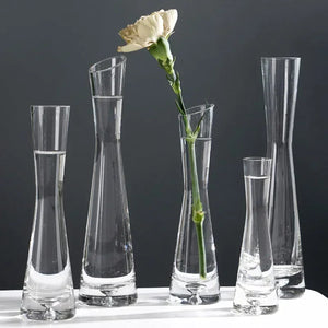 Vase verre transparent bouche inclinée comparaison tailles