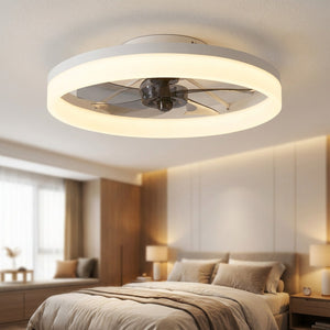 Ventilateur de plafond LED blanc de forme ovale au plafond d'une chambre