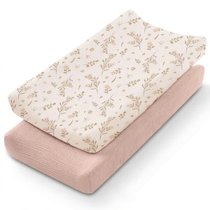 Housse de matelas à langer motif fleurs roses lot de 2