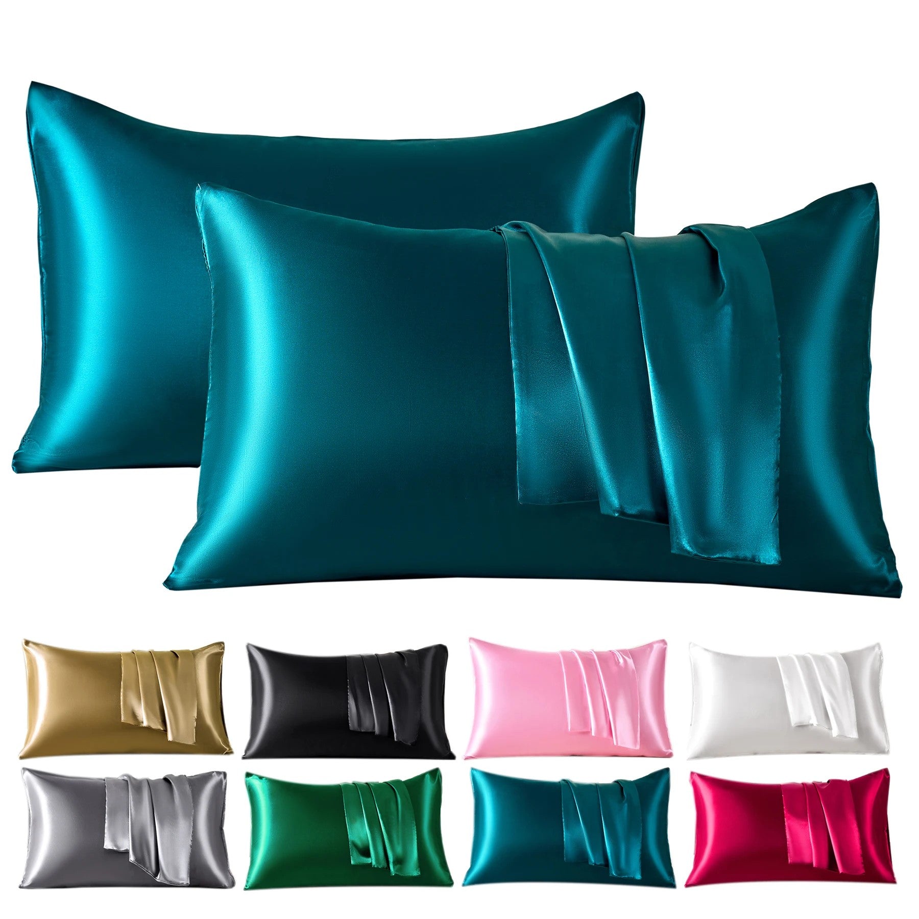 Taie d'oreiller en satin disponible en huit couleurs