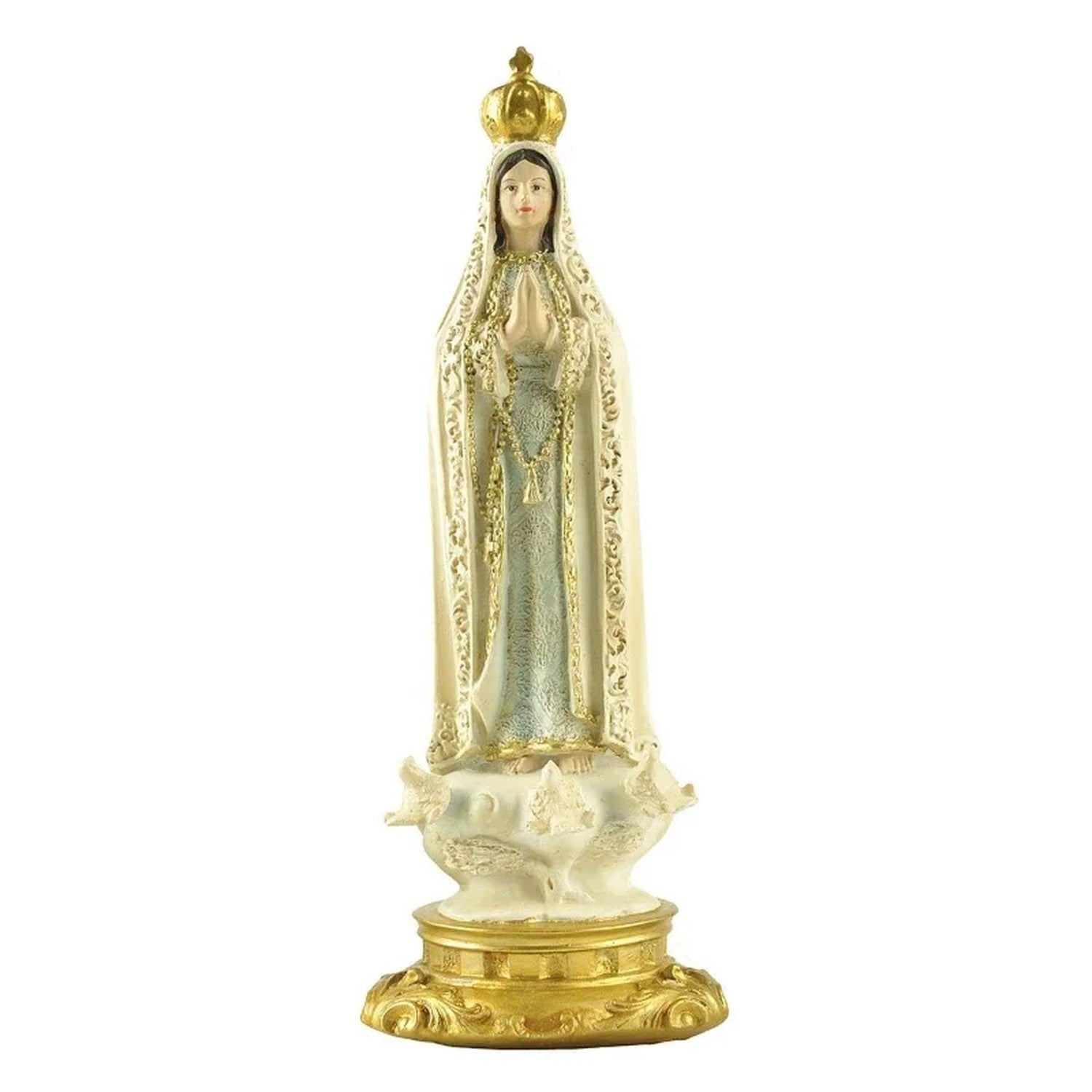 Statue de Notre-Dame de Fatima vue de face sur fond neutre