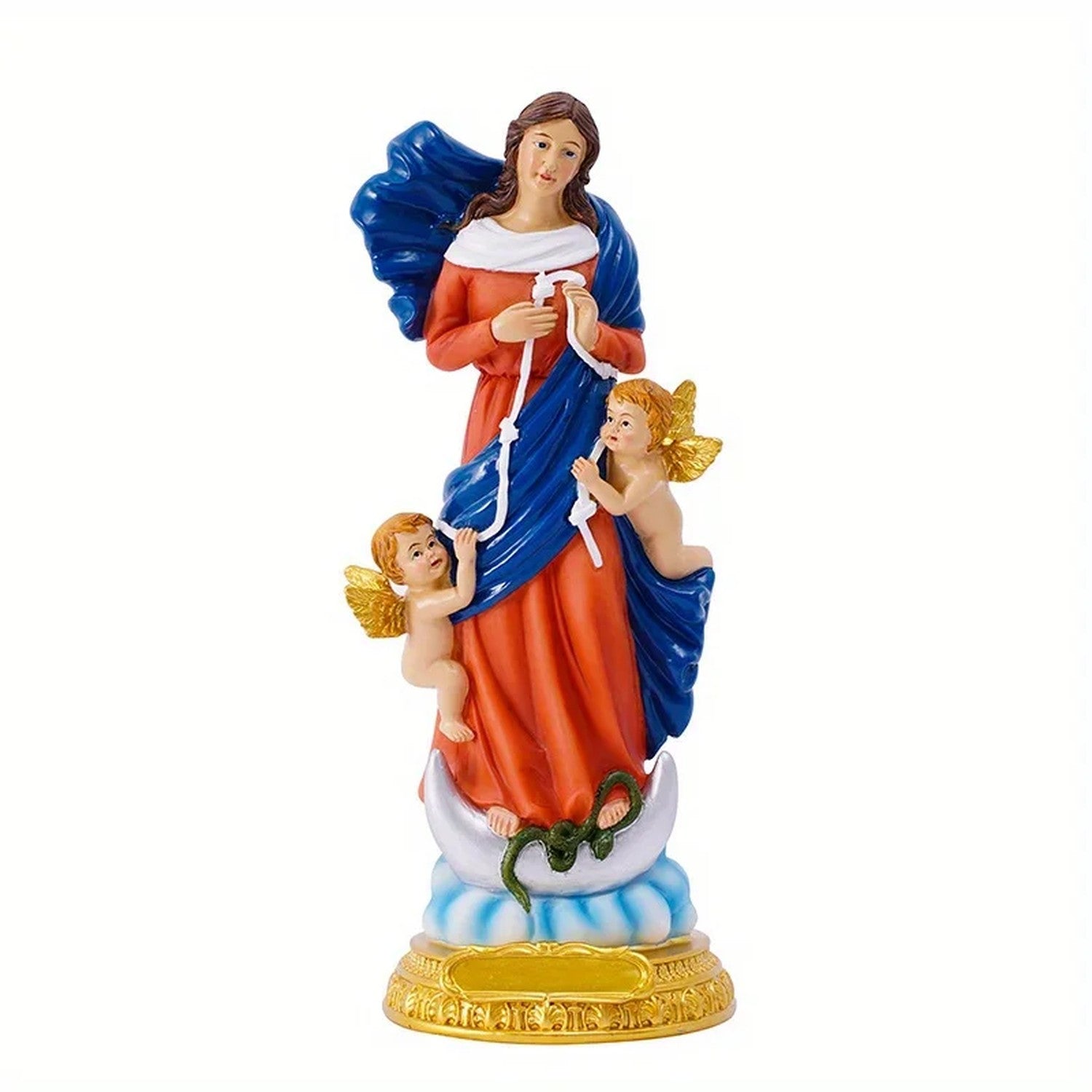 Statue de la vierge Marie qui défait les nœuds vue de face sur fond neutre