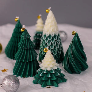 Assortiment de bougies sapin de Noël vertes en cire de soja