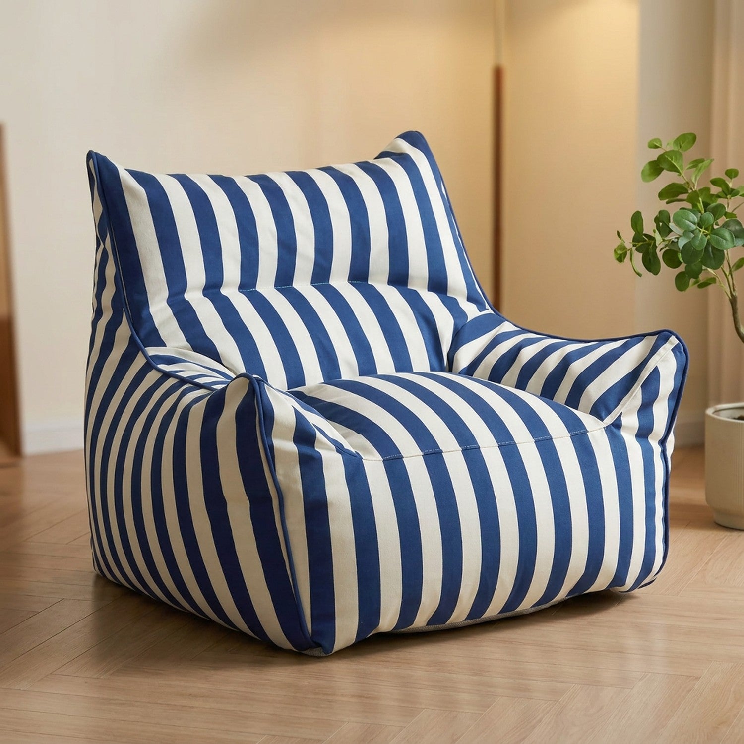 Housse de fauteuil pouf à rayures bleues et blanches