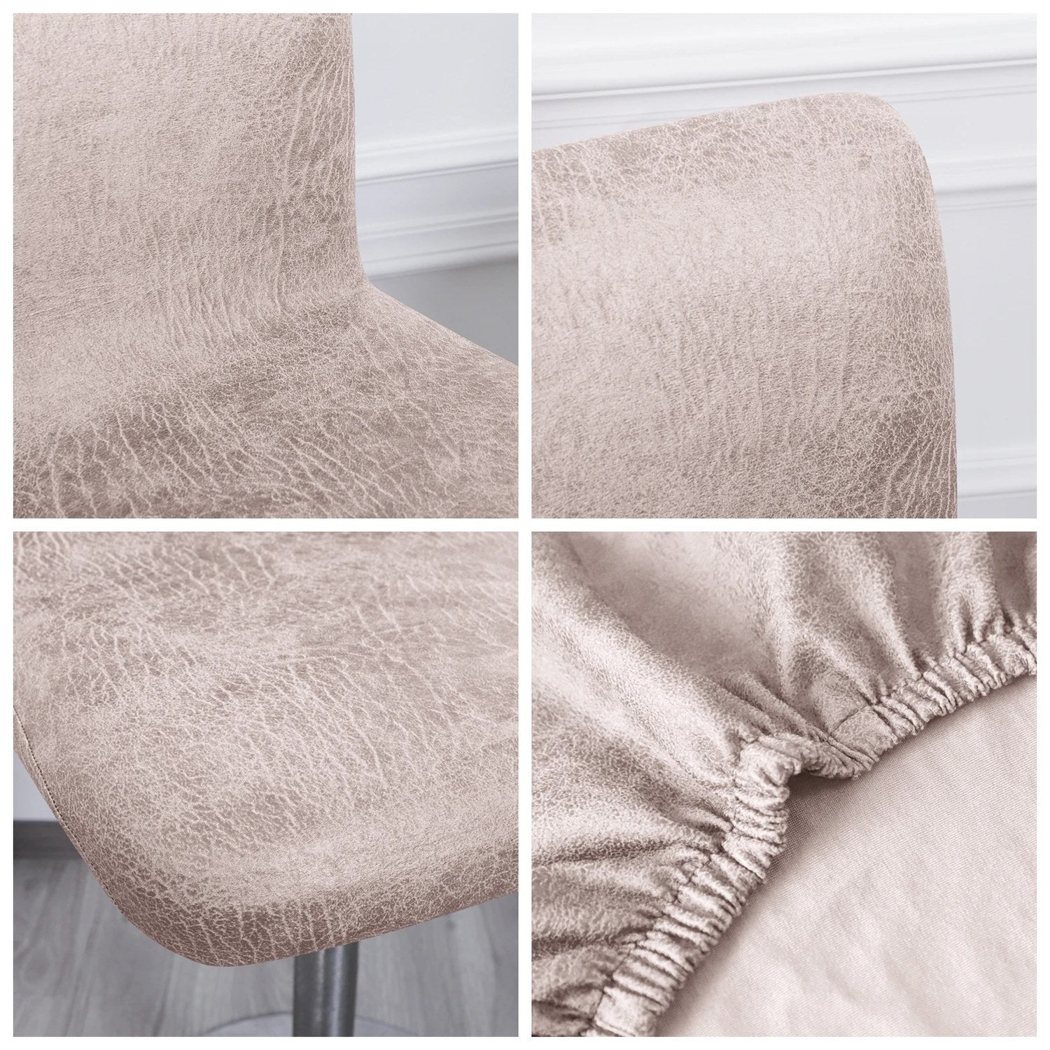 Détails rapprochés de la housse de chaise de bar beige aspect daim