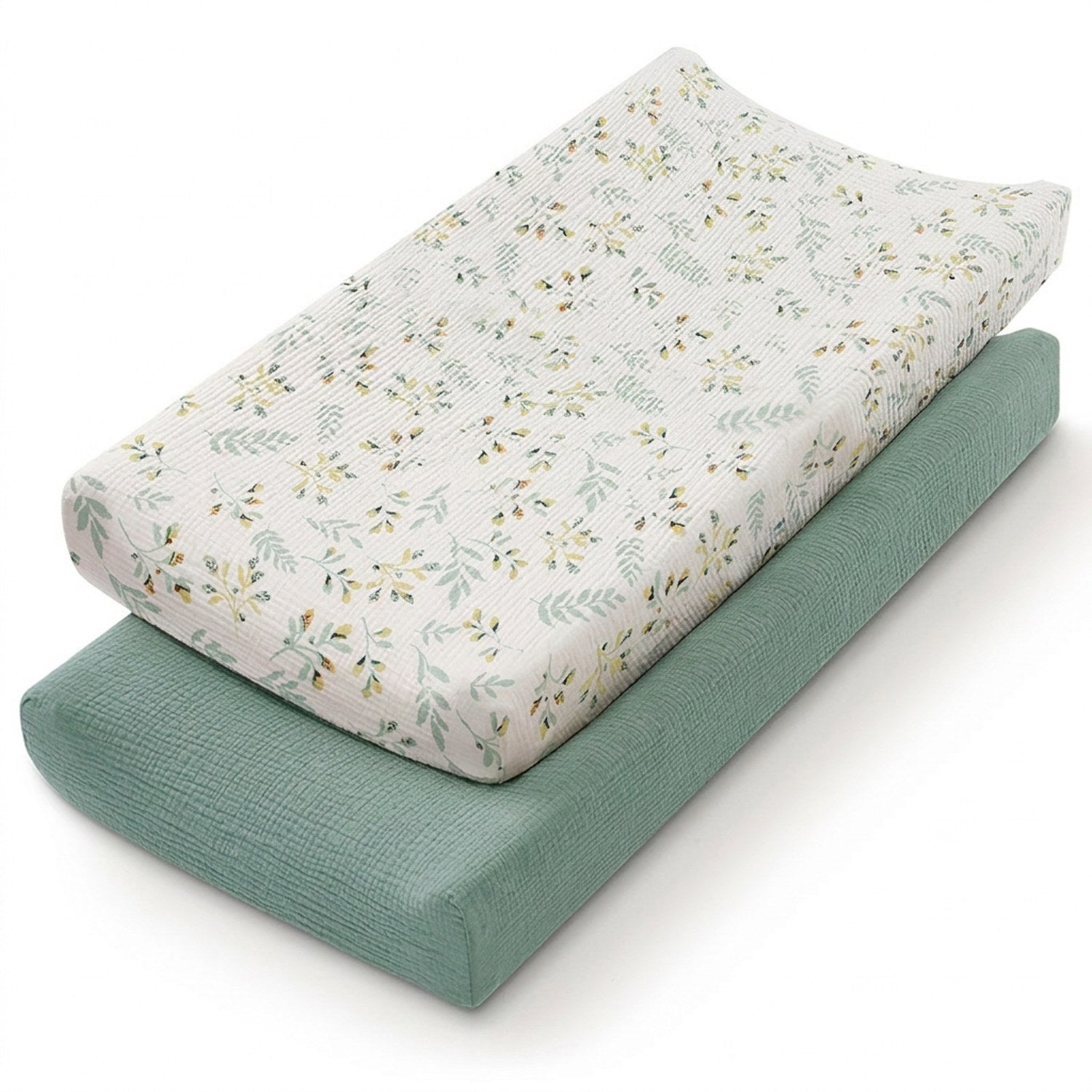 Housse de matelas à langer motif fleurs sauge lot de 2