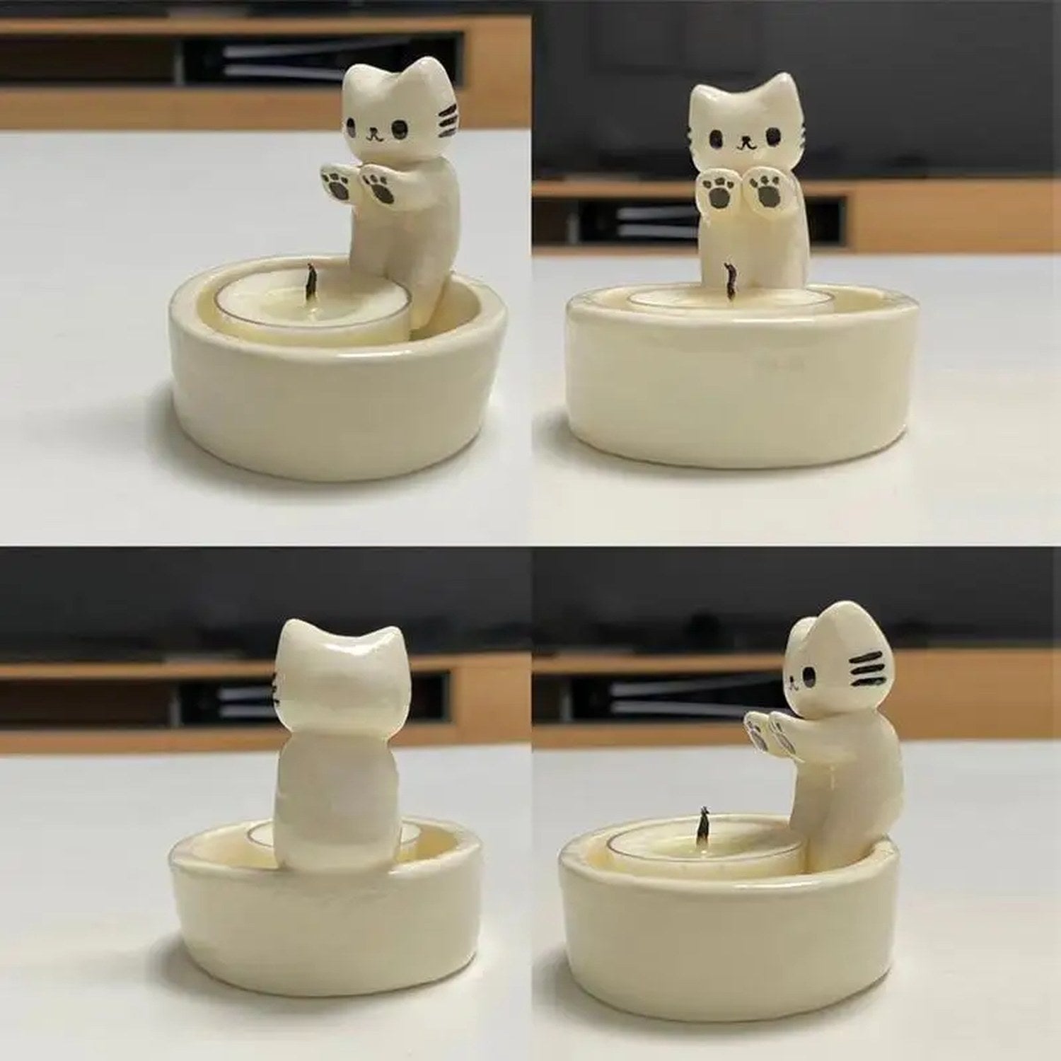 Bougeoir chat mignon vu sous quatre angles différents