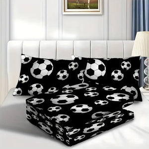 Taies d'oreiller et housse de couette pliées avec motif ballons de football
