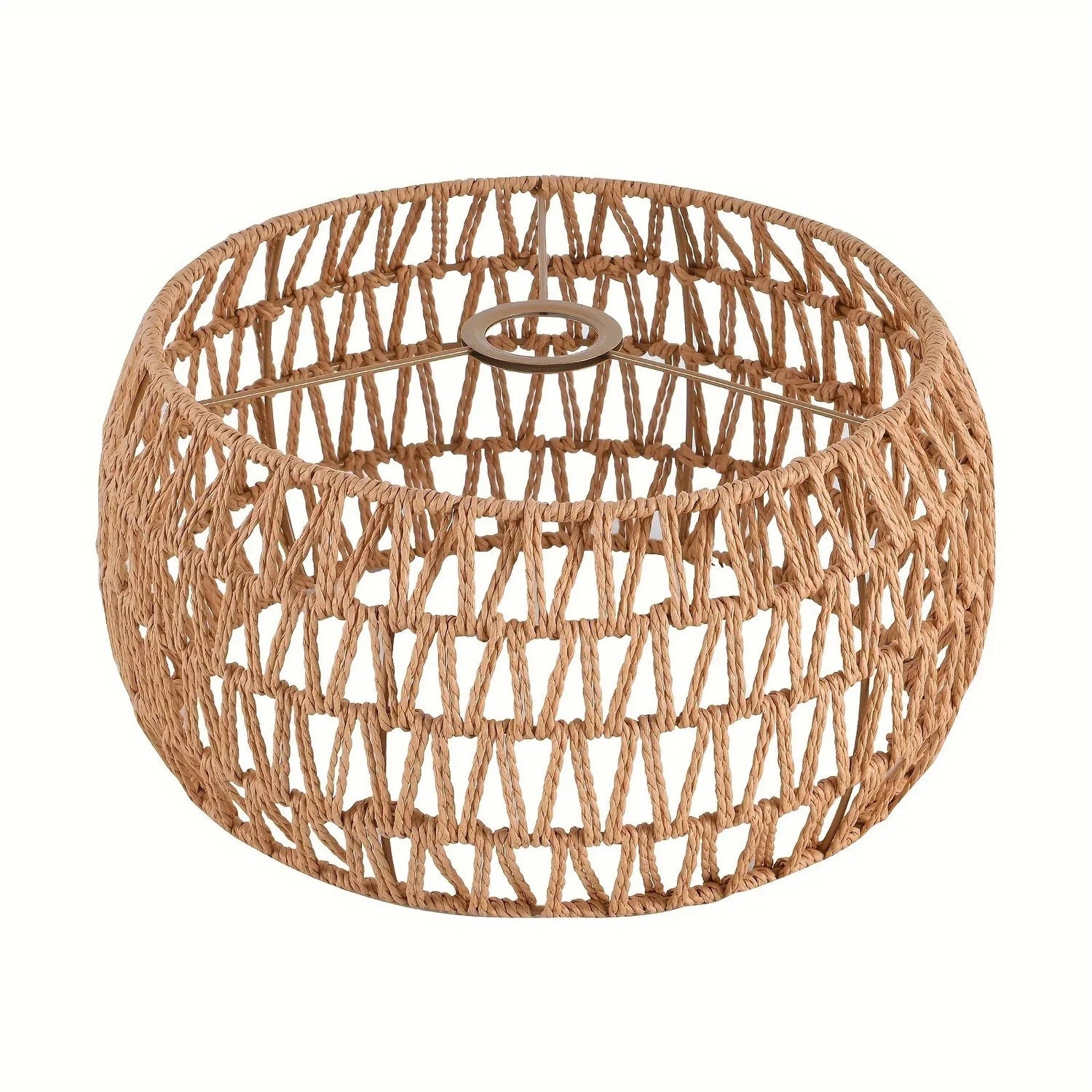 Abat-jour cylindrique en corde tressée beige vu de face