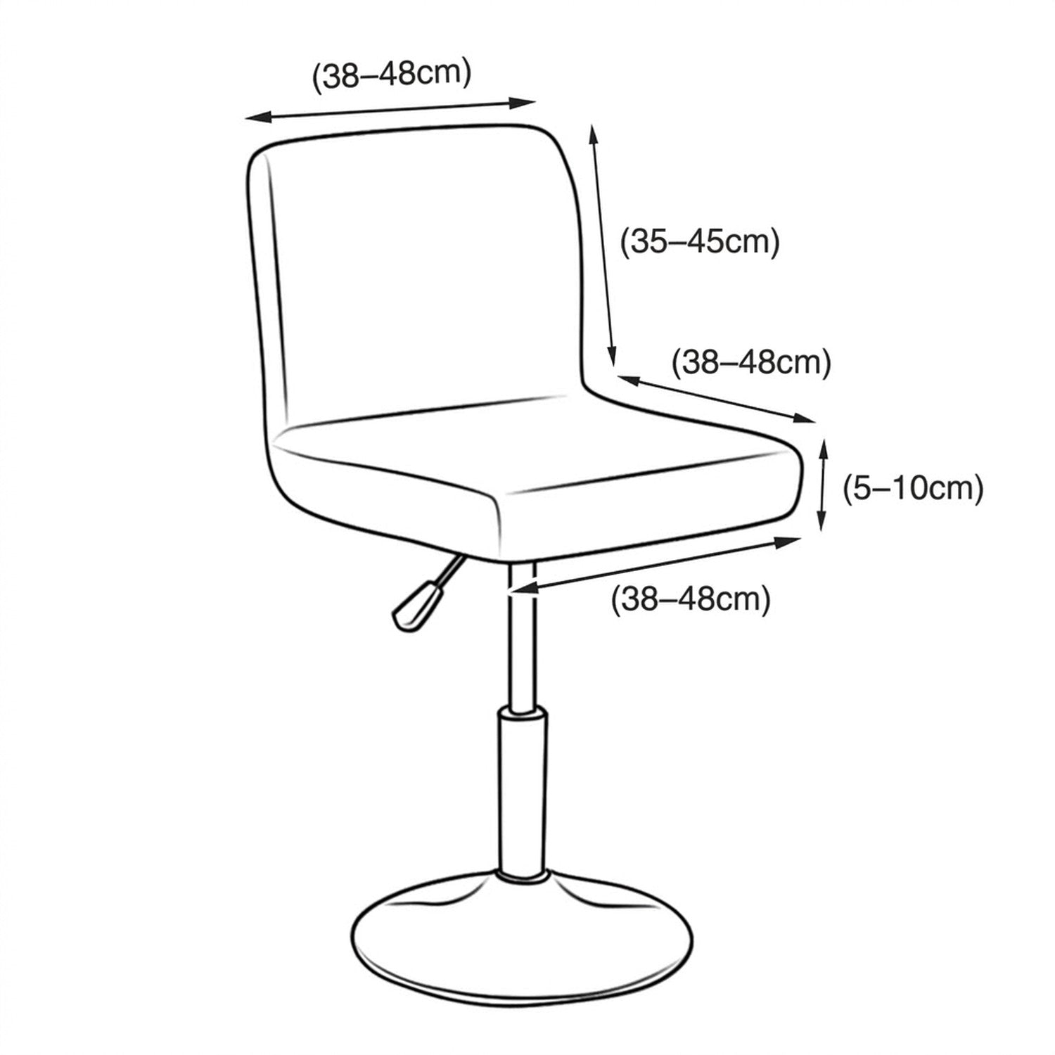 Dimensions de la housse de chaise de bar extensible en centimètres