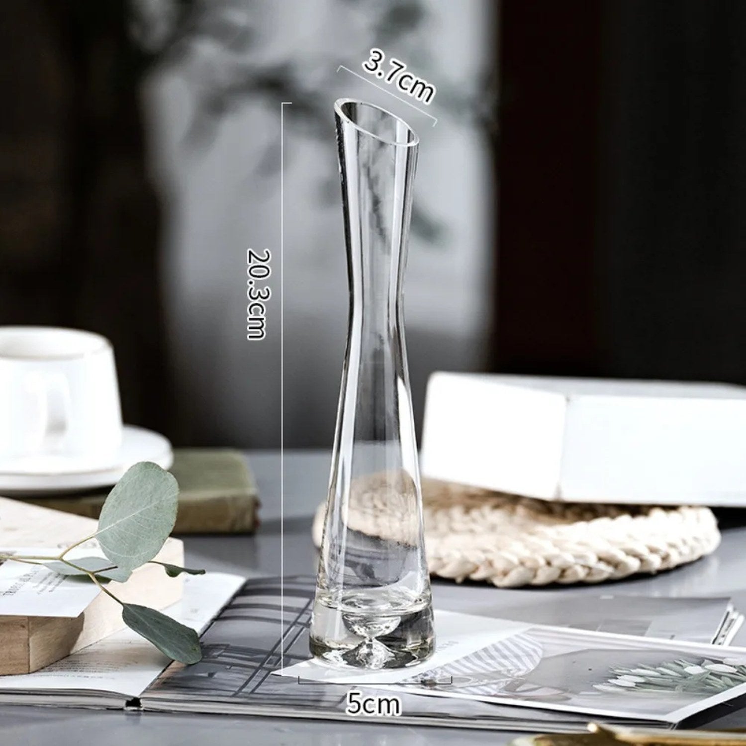 Dimensions du vase soliflore à bouche inclinée en cm