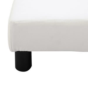 Gros plan sur un pied cylindrique noir et la couture du revêtement similicuir blanc du tabouret repose-pieds