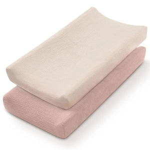 Lot de 2 housses de matelas à langer écru et rose poudré