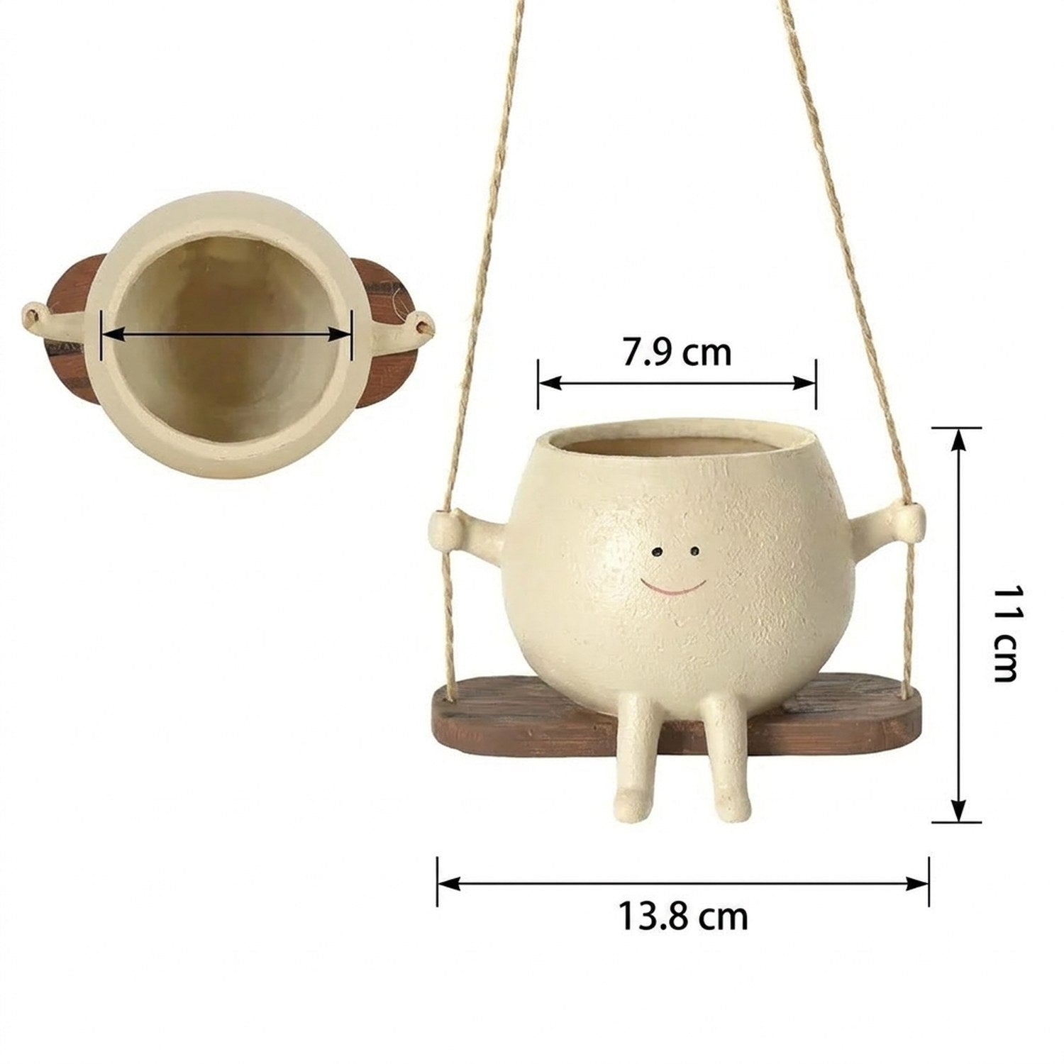 Dimensions du pot de fleurs suspendu visage souriant en centimètres