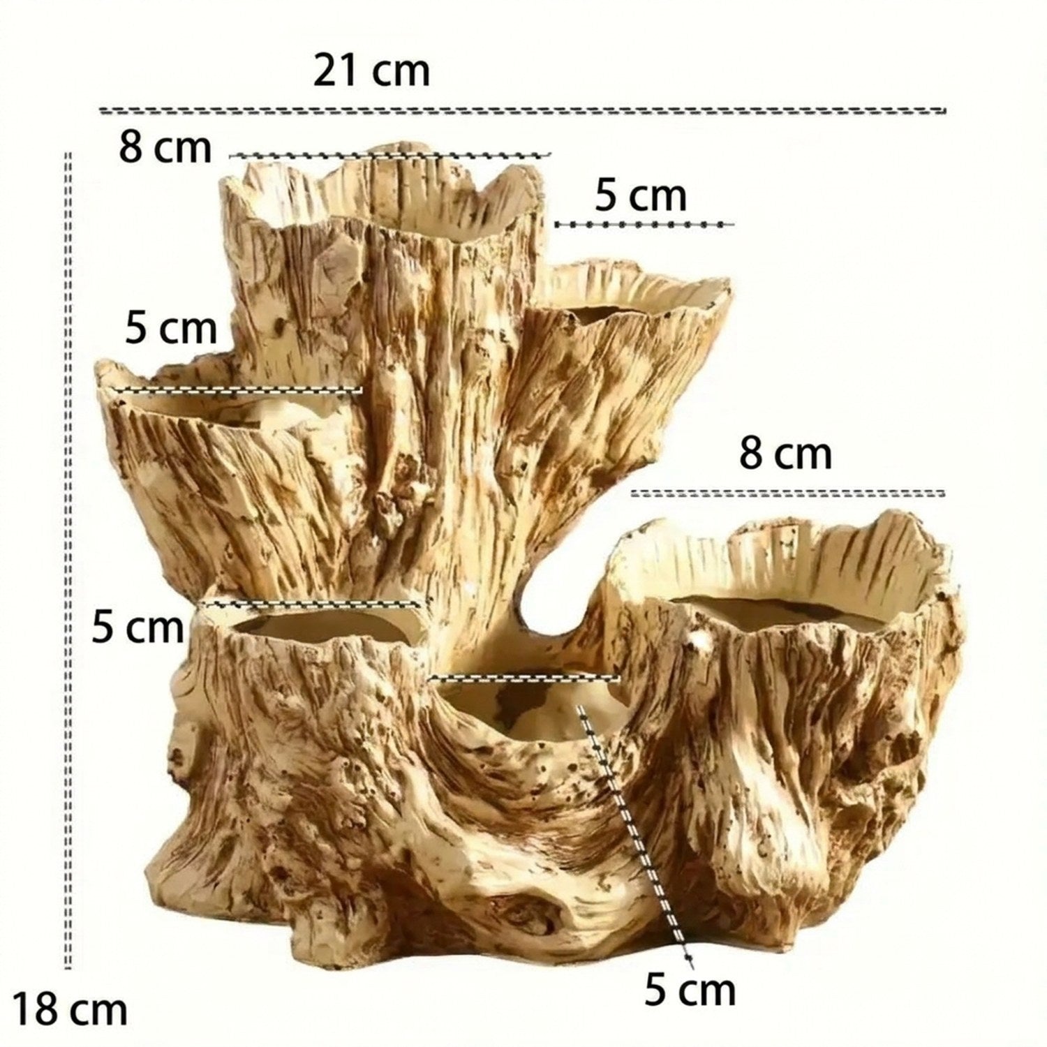Dimensions du pot de fleurs tronc d'arbre en centimètres