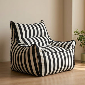Housse de fauteuil pouf à rayures noires et blanches