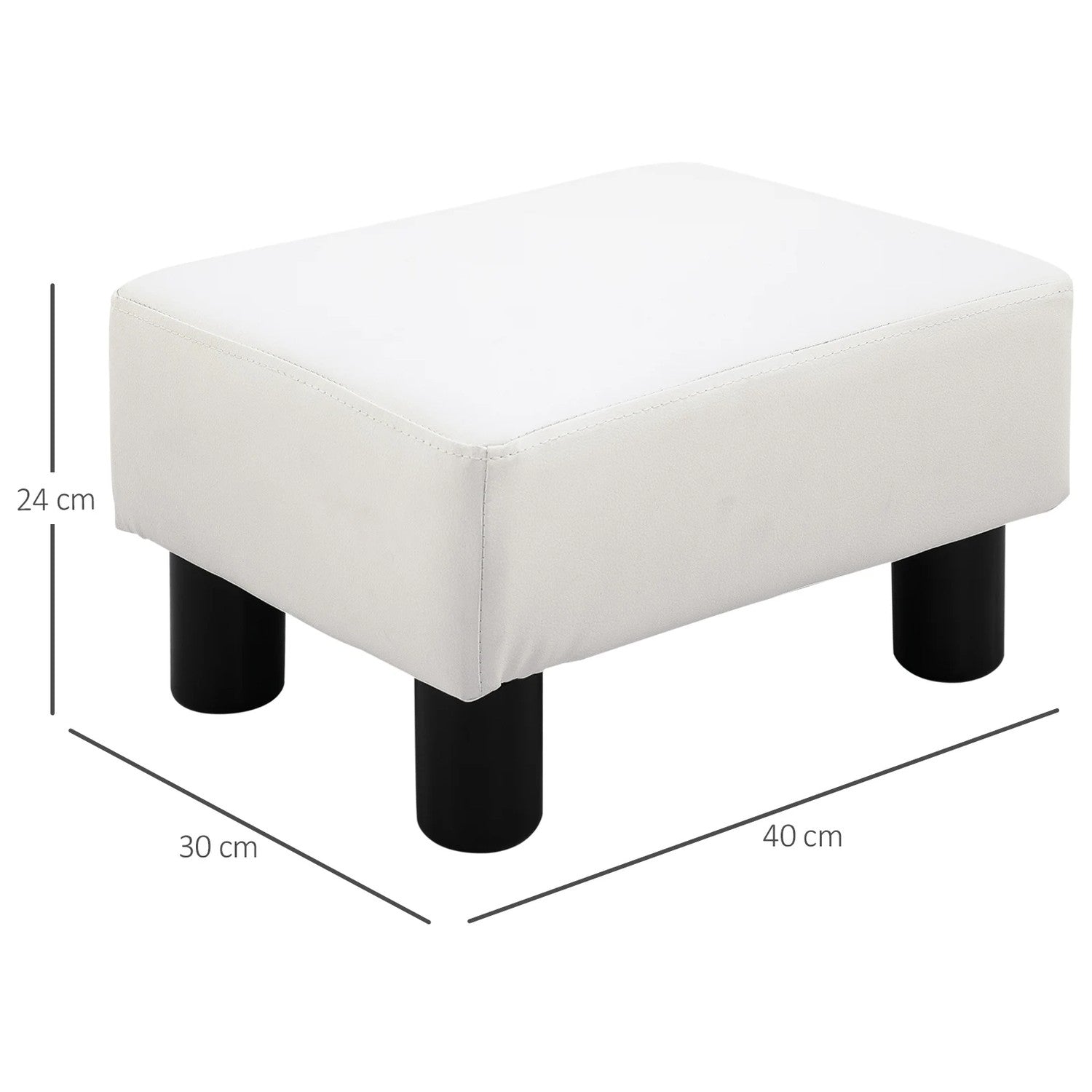 Schéma des dimensions du tabouret repose-pieds indiquant 40 cm de largeur 30 cm de profondeur et 24 cm de hauteur