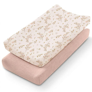 Housse de matelas à langer imprimé fleurs roses et housse rose poudré