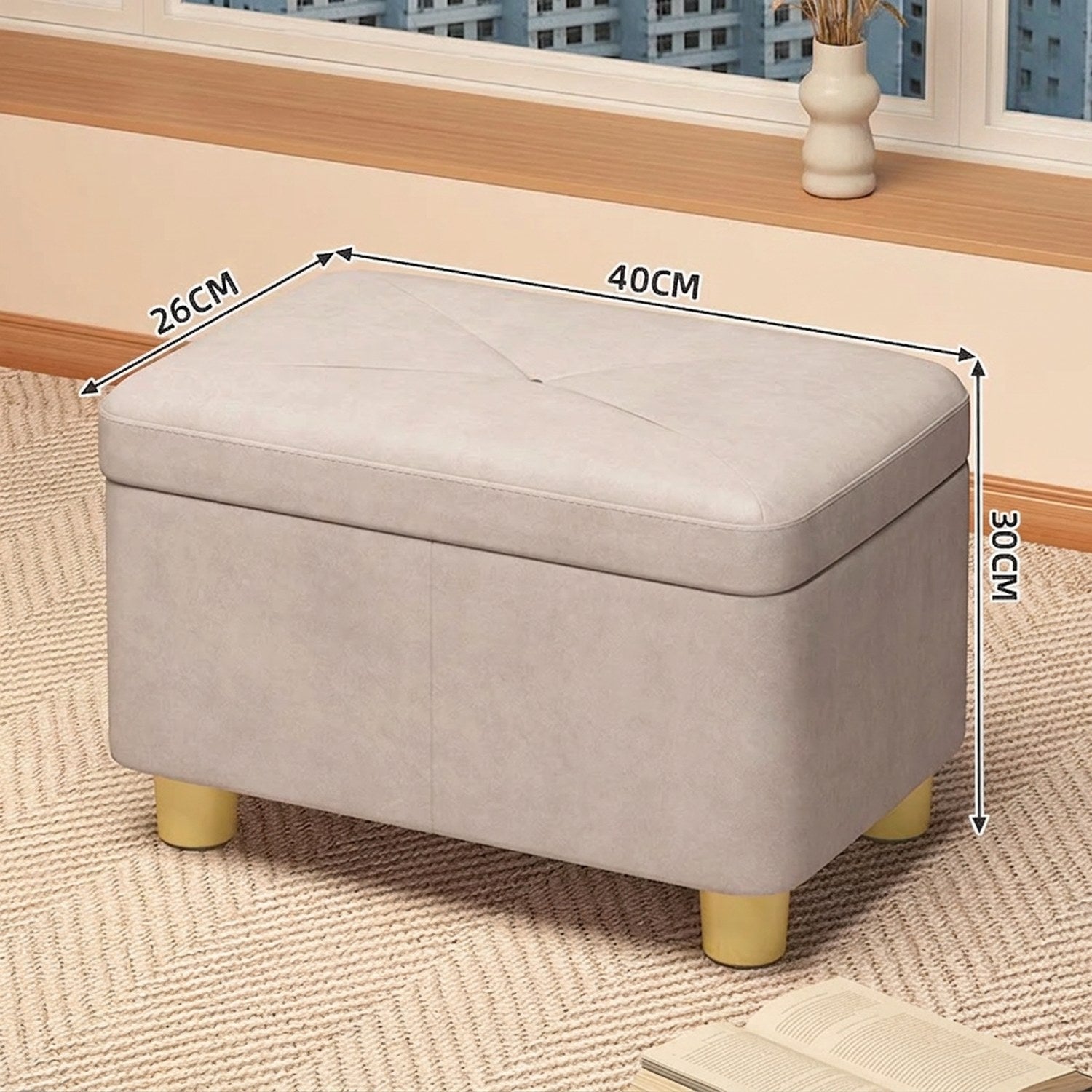 Pouf coffre de rangement coloris Gris avec dimensions 40x26x30cm