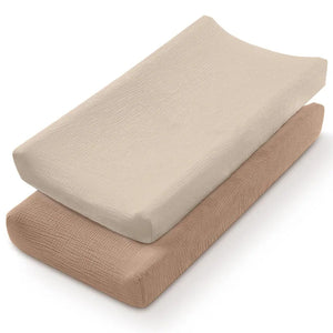 Lot de 2 housses de matelas à langer écru et taupe