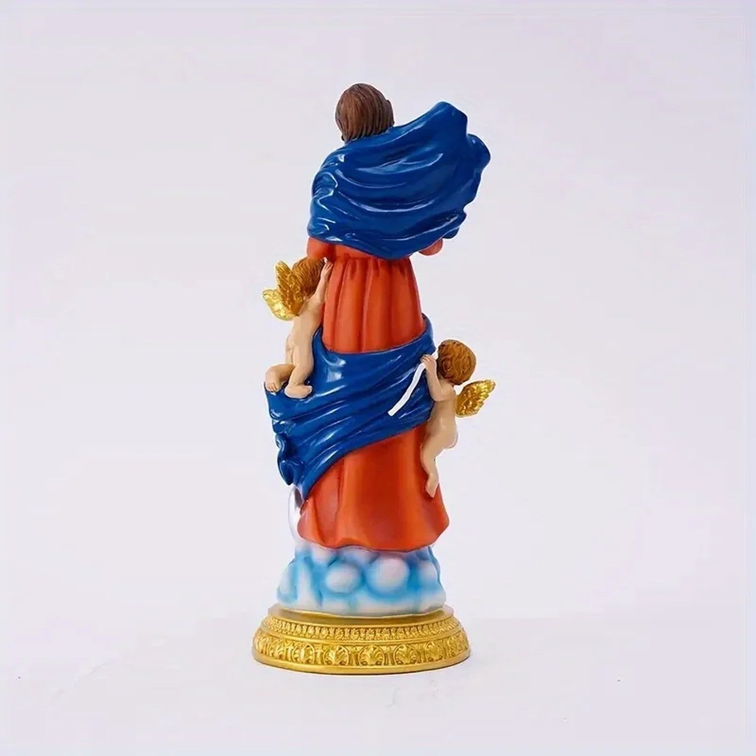 Vue arrière de la figurine avec le voile bleu drapé