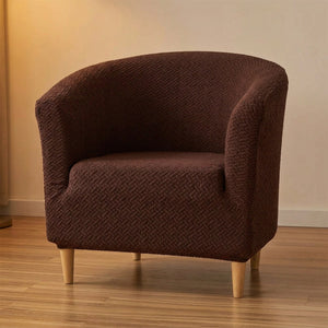 Housse de fauteuil club en jacquard texturé marron sur un fauteuil cabriolet