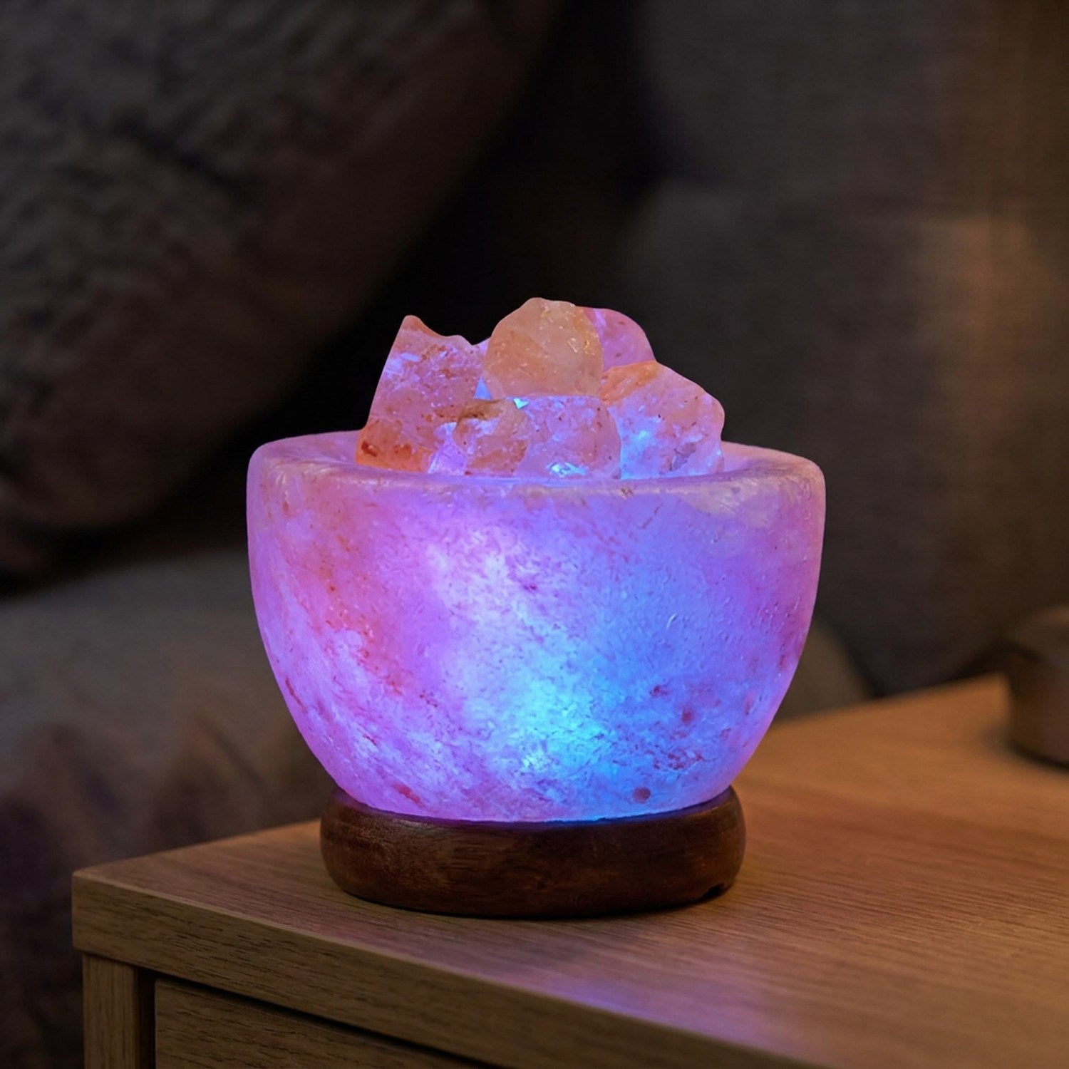 Lampe de sel de l'Himalaya avec éclairage LED réglable multicolore