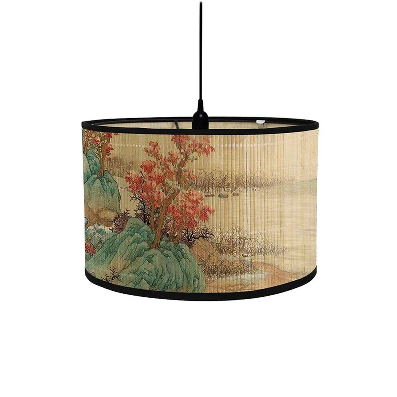 Abat-jour bambou motif Érables d automne rouge et vert